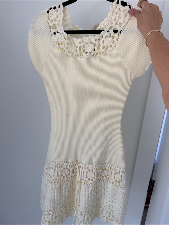 Frankie's Bikinis Dresses & Skirts - Frankie’s Bikinis x Bella Hadid Collab Crochet Trim Knit Mini Dress in Cream